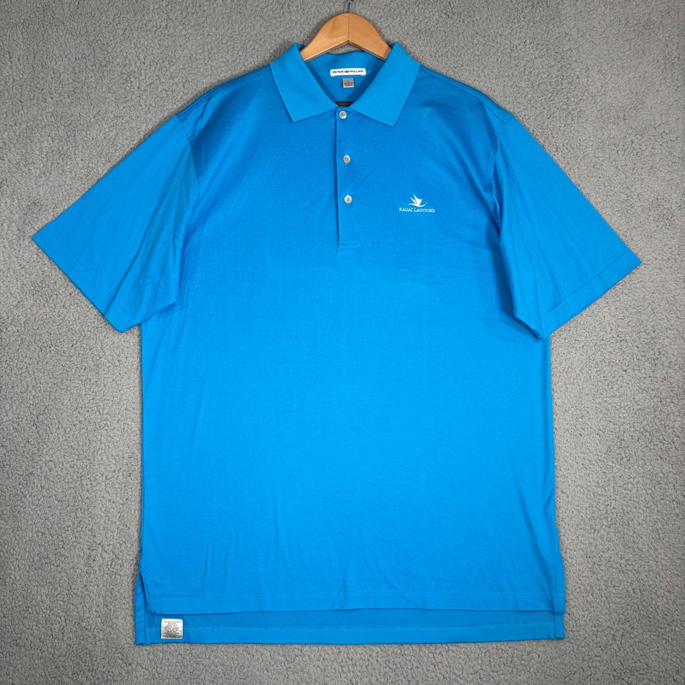 Peter Millar Polo Shirt Mens L Blue Kauai Lagoons Cotton Short Sleeve
